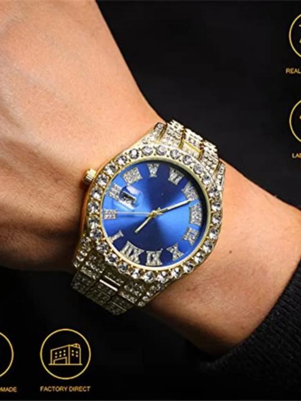 Diamond Watch for Men 18K Real Gold/Platinum White Gold